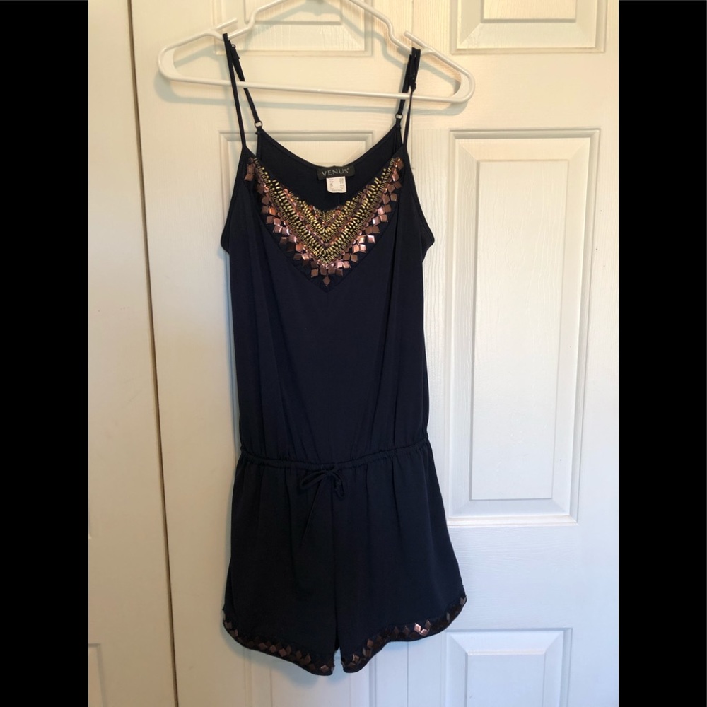 EUC Venus Romper navy blue gold beaded